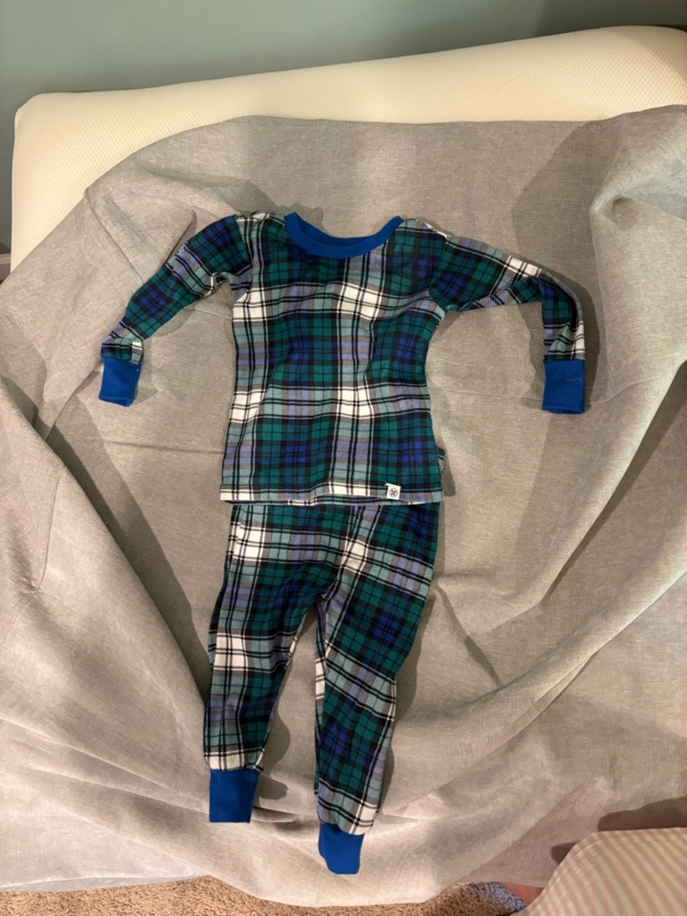 Honest Company Organic Plaid Blue & Green Cotton Pajama Set NWOT